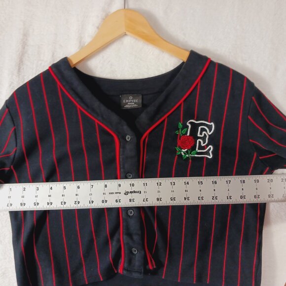 Empyre, Crop Top Baseball Style, Black & Red, Embroidered "E" Short Sleeves, Med - Picture 9 of 14